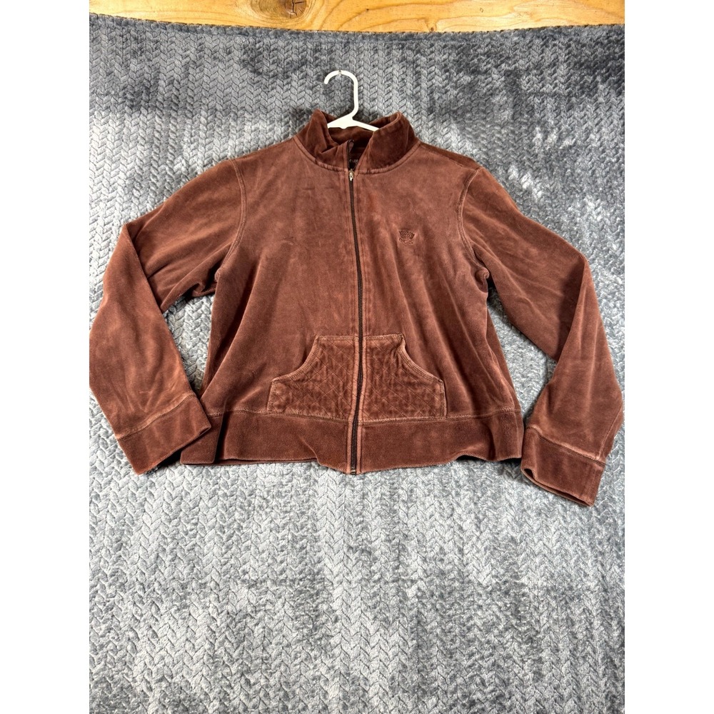 Oleg Cassini Velour Jacket Womens Medium Brown Cotton Mock Neck Full Zip Winter